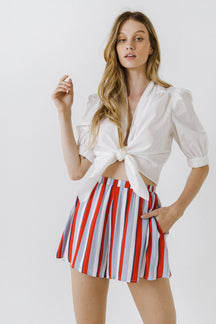 LA'VEN - Stripe Elastic Waist Shorts - SHORTS available at Objectrare