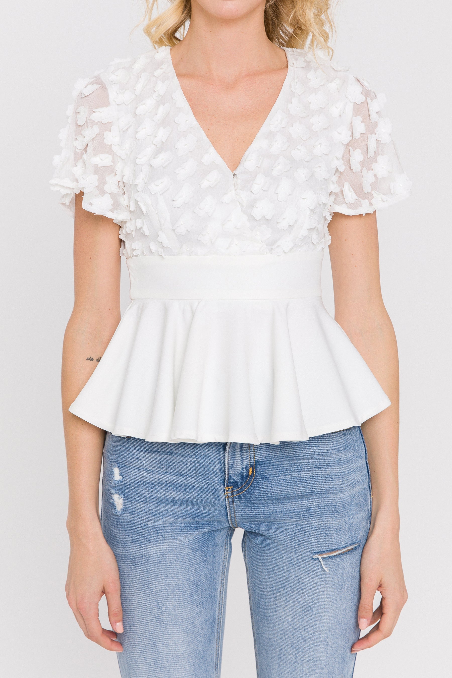 ENDLESS ROSE - Floral Fabric With Flounce Hem Top - TOPS available at Objectrare