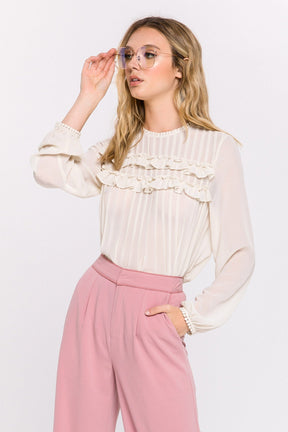 ENDLESS ROSE - Endless Rose - Lace Detail Pleated Blouse - SHIRTS & BLOUSES available at Objectrare