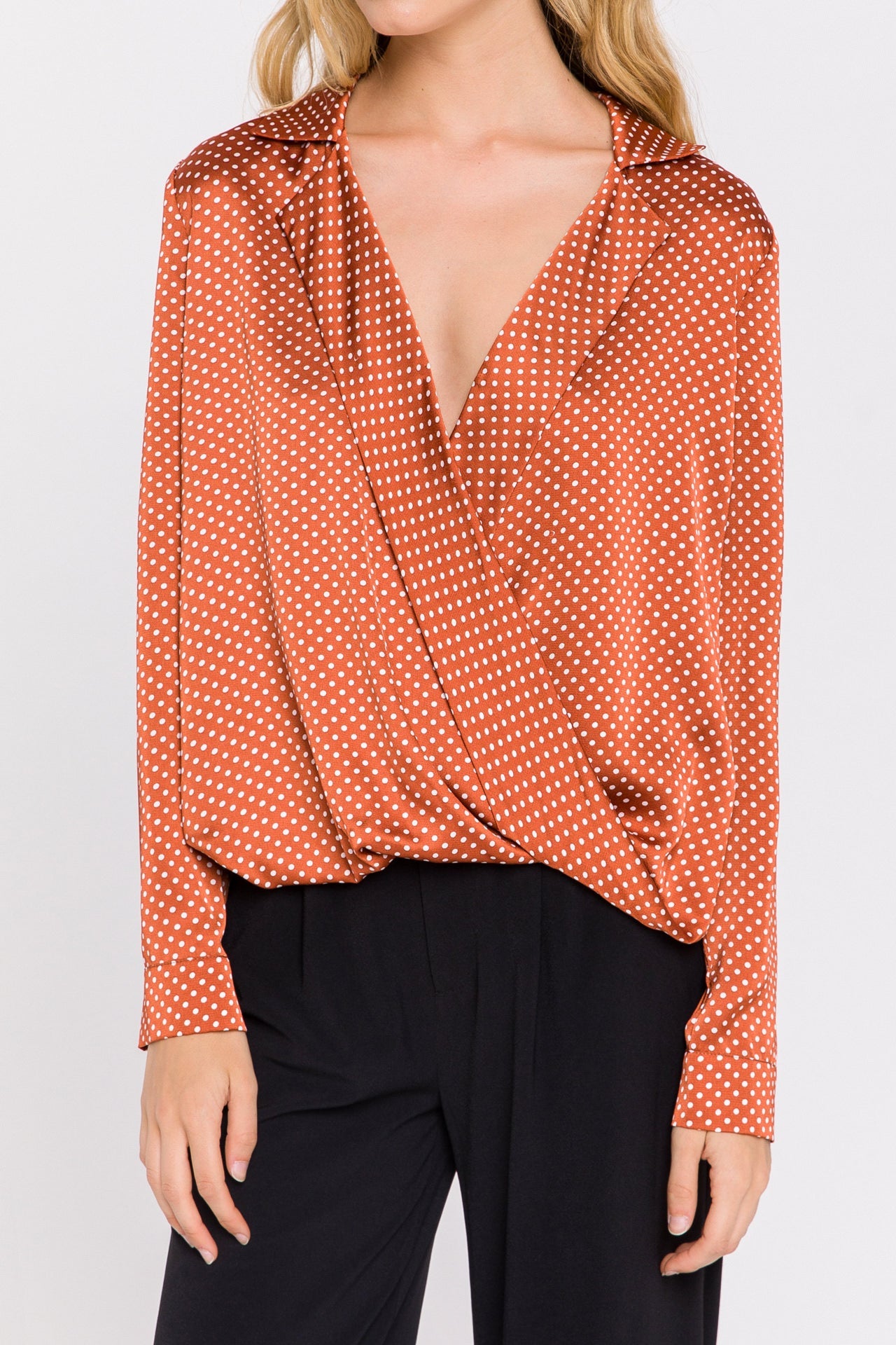 ENDLESS ROSE - Endless Rose - Polka Dot Wrap Shirt - TOPS available at Objectrare