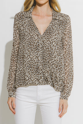 LA'VEN - Leopard Pattern Wrap Shirt - TOPS available at Objectrare