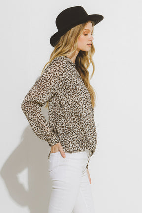 LA'VEN - Leopard Pattern Wrap Shirt - TOPS available at Objectrare