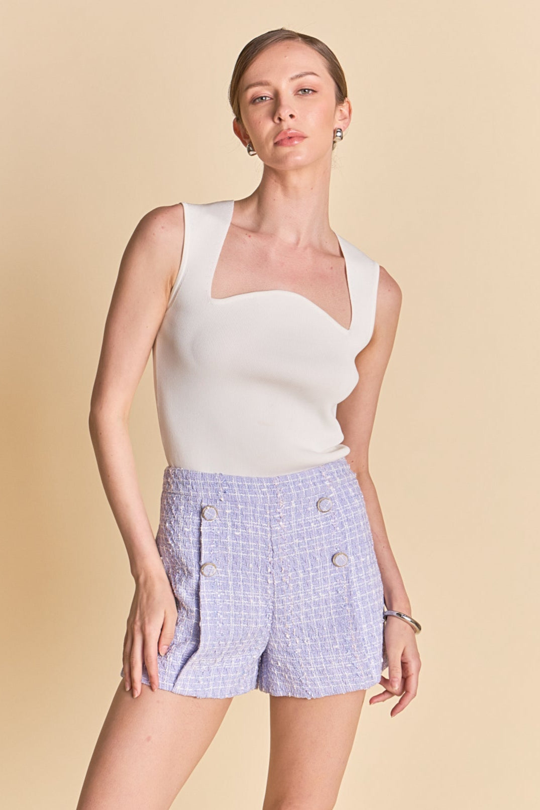ENDLESS ROSE - High Waist Tweed Shorts - SHORTS available at Objectrare