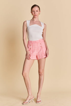 ENDLESS ROSE - High Waist Tweed Shorts - SHORTS available at Objectrare