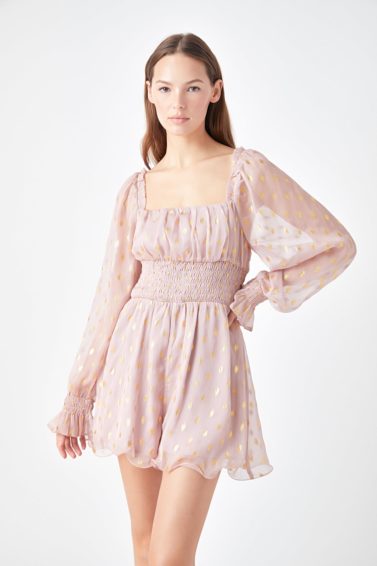 ENDLESS ROSE - Foiled Dot Long Sleeves Romper - ROMPERS available at Objectrare