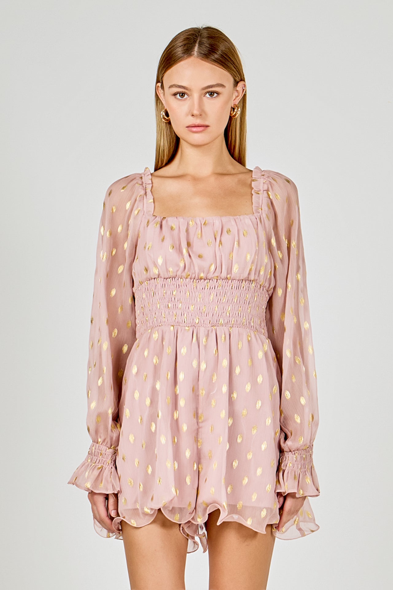 ENDLESS ROSE - Foiled Dot Long Sleeves Romper - ROMPERS available at Objectrare