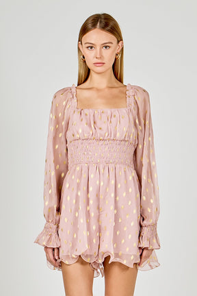 ENDLESS ROSE - Foiled Dot Long Sleeves Romper - ROMPERS available at Objectrare