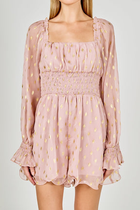 ENDLESS ROSE - Foiled Dot Long Sleeves Romper - ROMPERS available at Objectrare