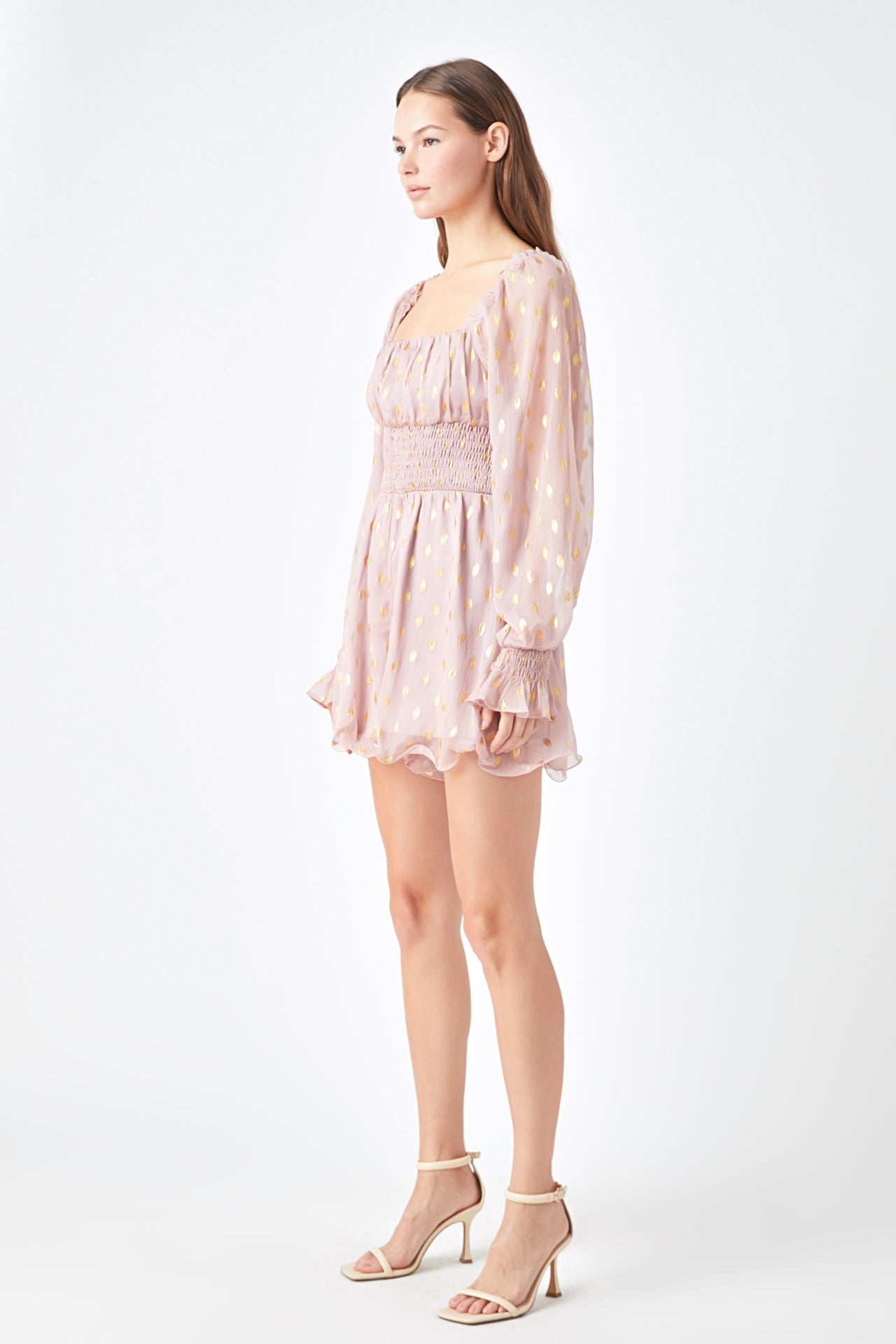 ENDLESS ROSE - Foiled Dot Long Sleeves Romper - ROMPERS available at Objectrare