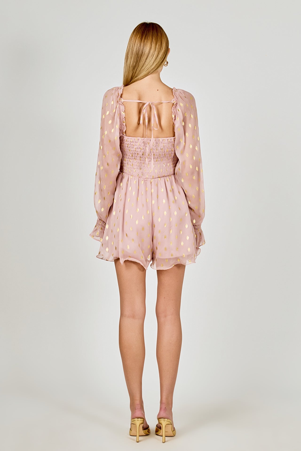 ENDLESS ROSE - Foiled Dot Long Sleeves Romper - ROMPERS available at Objectrare