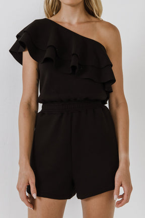 ENDLESS ROSE - Tiered Layer One Shoulder Romper - ROMPERS available at Objectrare