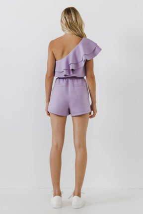ENDLESS ROSE - Tiered Layer One Shoulder Romper - ROMPERS available at Objectrare