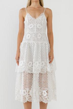 ENDLESS ROSE - Lace Cami Tiered Midi Dress - DRESSES available at Objectrare