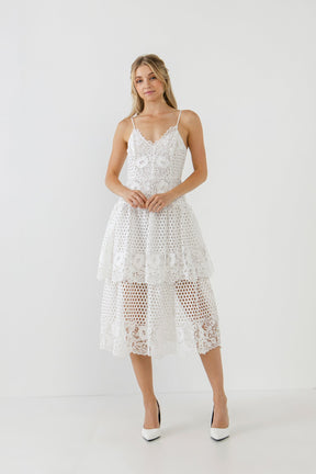 ENDLESS ROSE - Lace Cami Tiered Midi Dress - DRESSES available at Objectrare