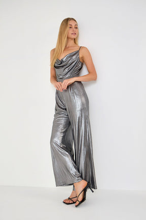 ENDLESS ROSE - Endless Rose - Cowl Neck Cami Bodice Metallic Jumpsuit - JUMPSUITS available at Objectrare