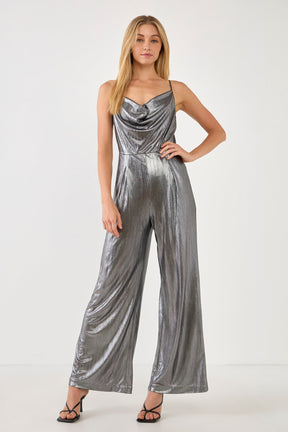 ENDLESS ROSE - Endless Rose - Cowl Neck Cami Bodice Metallic Jumpsuit - JUMPSUITS available at Objectrare