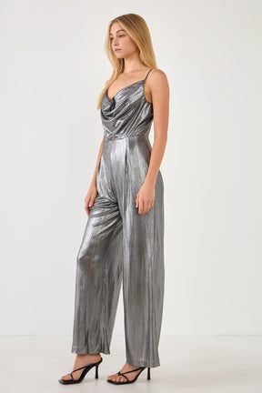 ENDLESS ROSE - Endless Rose - Cowl Neck Cami Bodice Metallic Jumpsuit - JUMPSUITS available at Objectrare