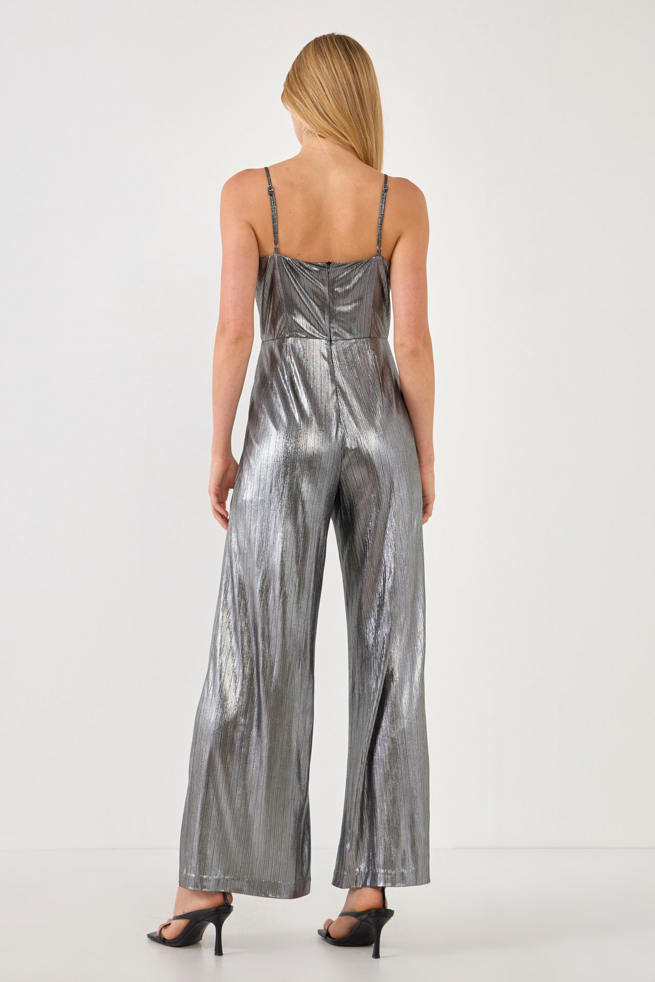 ENDLESS ROSE - Endless Rose - Cowl Neck Cami Bodice Metallic Jumpsuit - JUMPSUITS available at Objectrare