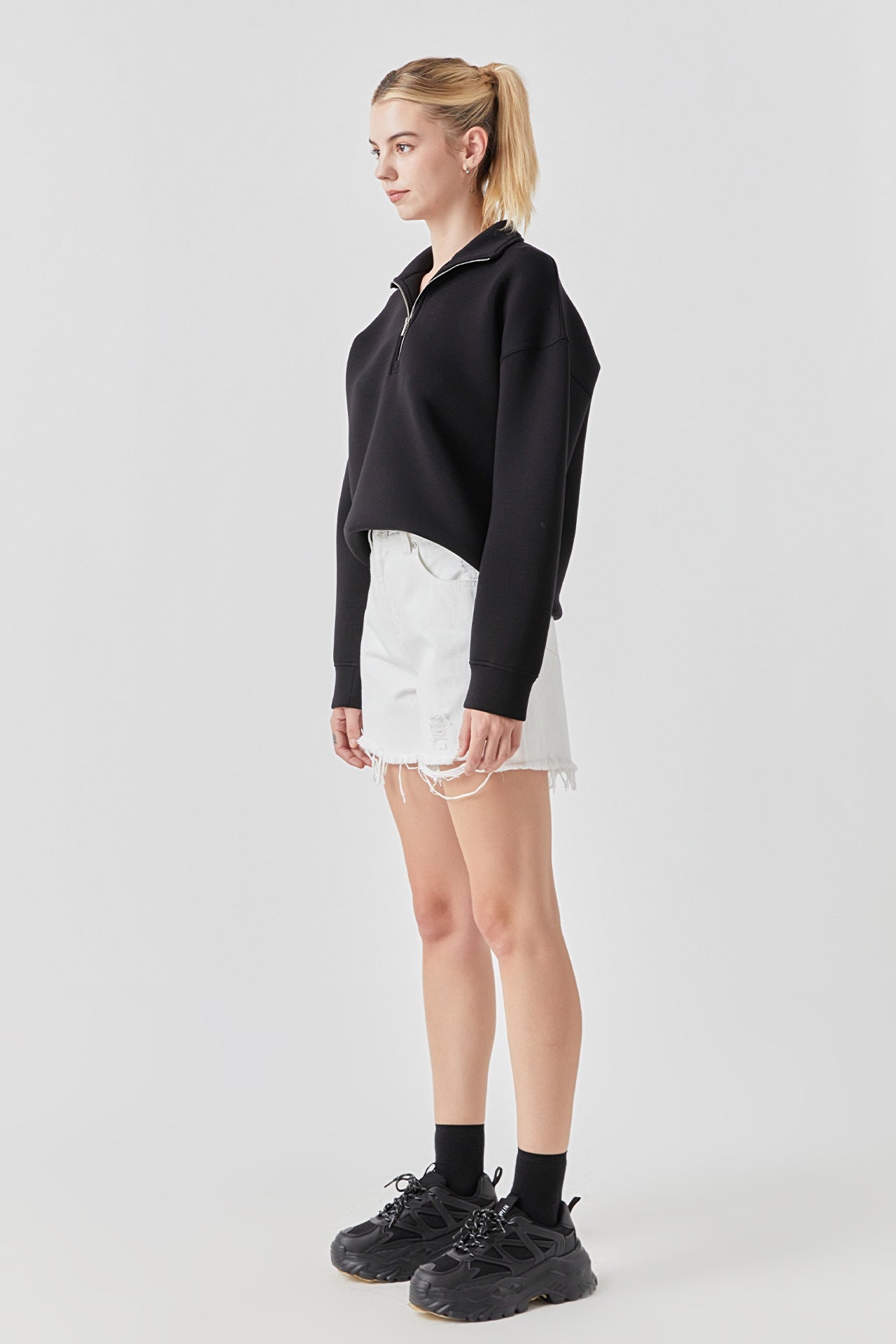 GREY LAB - Destroyed Hem Denim Shorts - SHORTS available at Objectrare