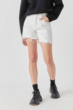 GREY LAB - Grey Lab - Destroyed Hem Denim Shorts - SHORTS available at Objectrare