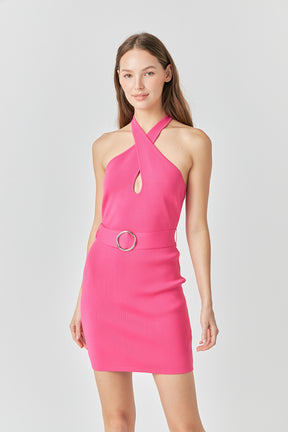 ENDLESS ROSE - Crossed Halter Neck Cut Out Knit Mini Dress - DRESSES available at Objectrare