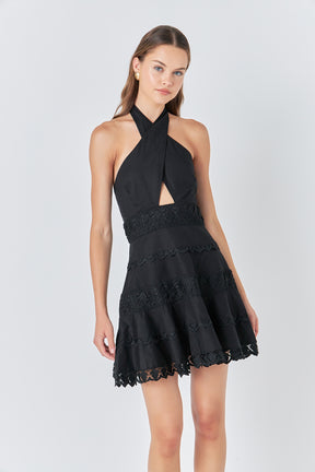 ENDLESS ROSE - Halter Neck Lace Trim Dress - DRESSES available at Objectrare