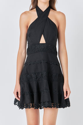 ENDLESS ROSE - Halter Neck Lace Trim Dress - DRESSES available at Objectrare