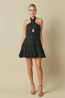 ENDLESS ROSE - Halter Neck Lace Trim Dress - DRESSES available at Objectrare