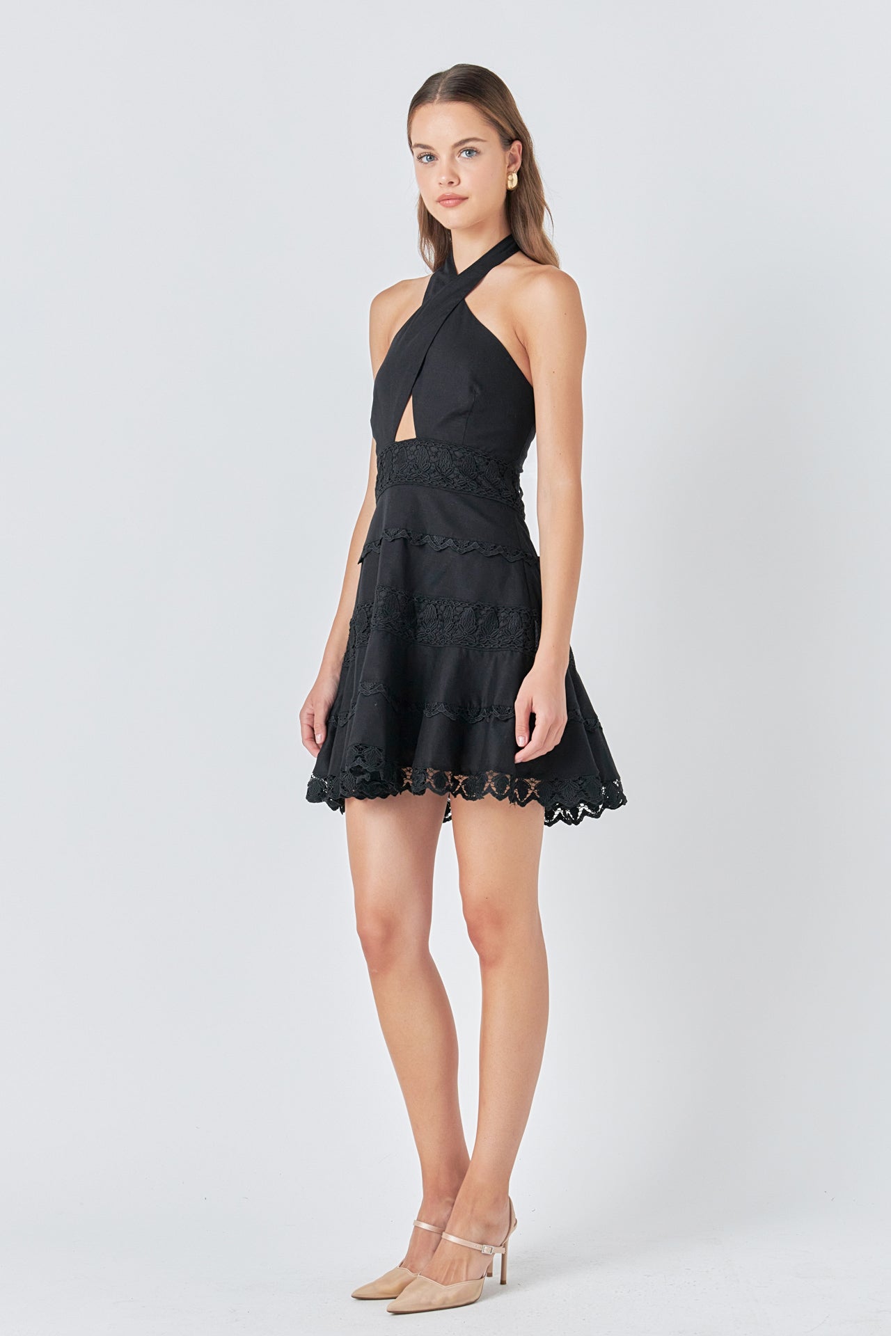 ENDLESS ROSE - Halter Neck Lace Trim Dress - DRESSES available at Objectrare