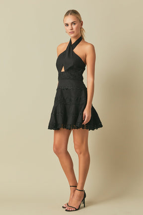 ENDLESS ROSE - Halter Neck Lace Trim Dress - DRESSES available at Objectrare