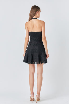 ENDLESS ROSE - Halter Neck Lace Trim Dress - DRESSES available at Objectrare