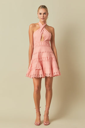 ENDLESS ROSE - Halter Neck Lace Trim Dress - DRESSES available at Objectrare