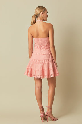 ENDLESS ROSE - Halter Neck Lace Trim Dress - DRESSES available at Objectrare