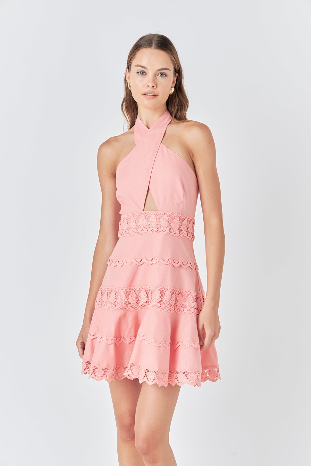 ENDLESS ROSE - Halter Neck Lace Trim Dress - DRESSES available at Objectrare