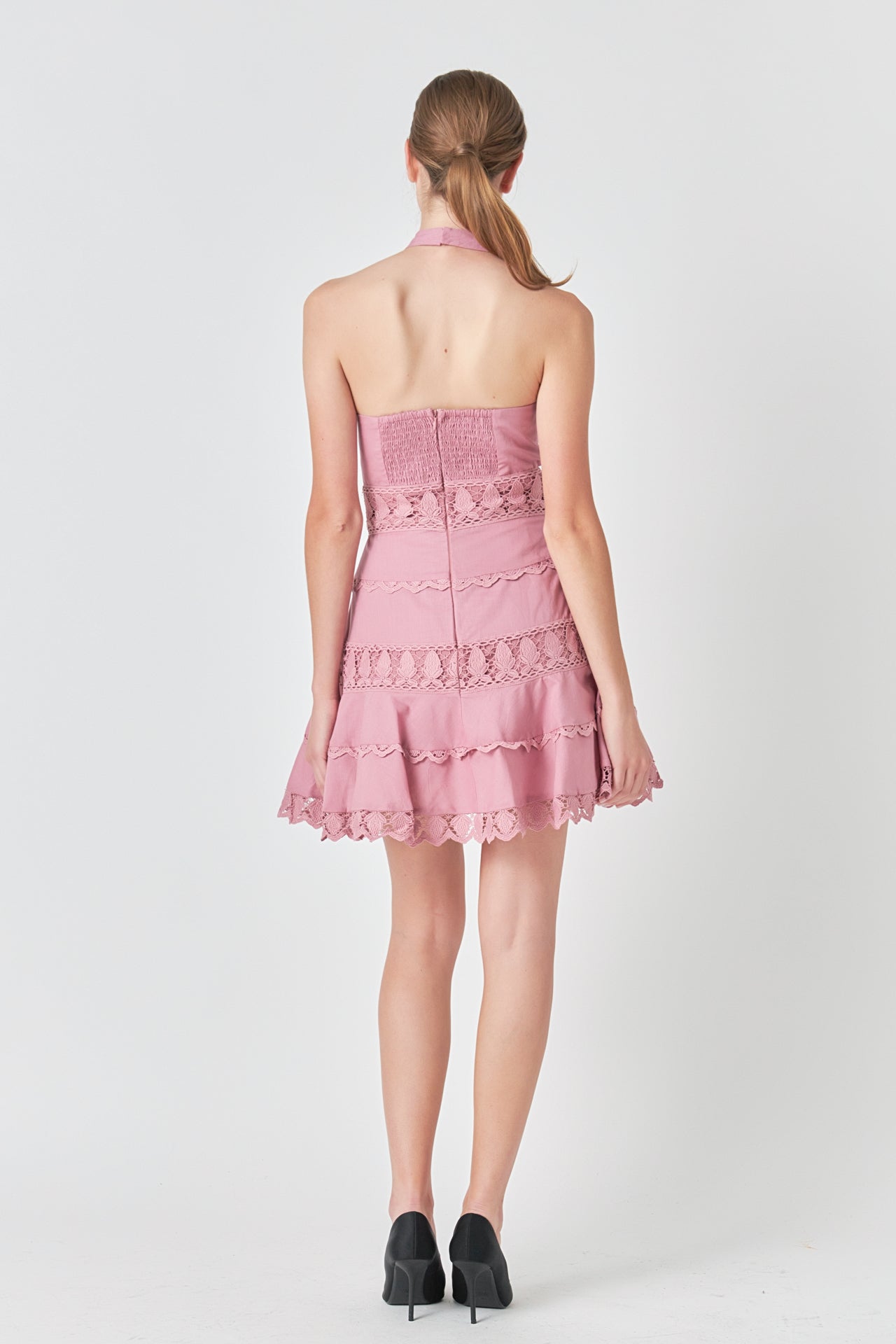 ENDLESS ROSE - Halter Neck Lace Trim Dress - DRESSES available at Objectrare