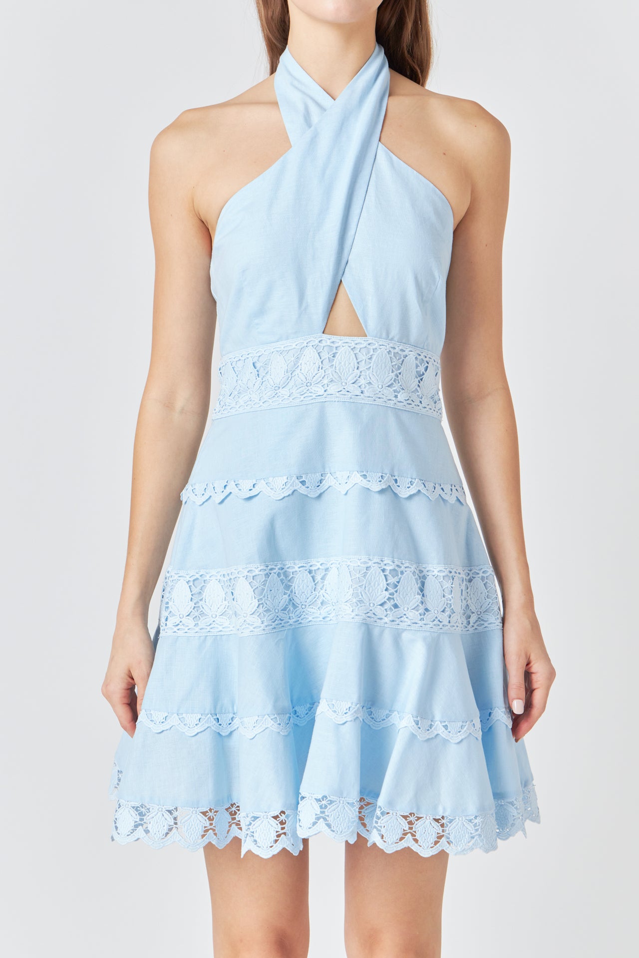 ENDLESS ROSE - Halter Neck Lace Trim Dress - DRESSES available at Objectrare