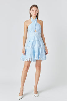 ENDLESS ROSE - Halter Neck Lace Trim Dress - DRESSES available at Objectrare