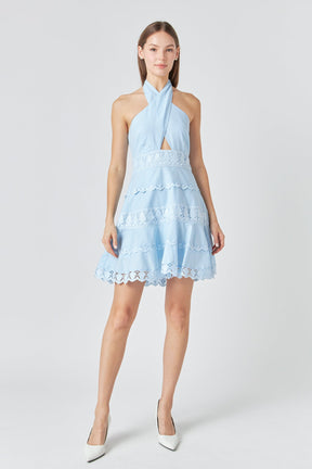 ENDLESS ROSE - Halter Neck Lace Trim Dress - DRESSES available at Objectrare