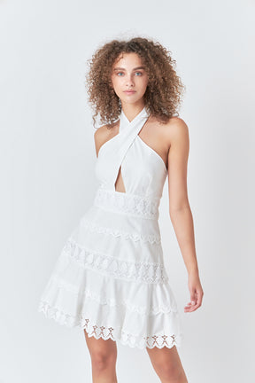 ENDLESS ROSE - Halter Neck Lace Trim Dress - DRESSES available at Objectrare