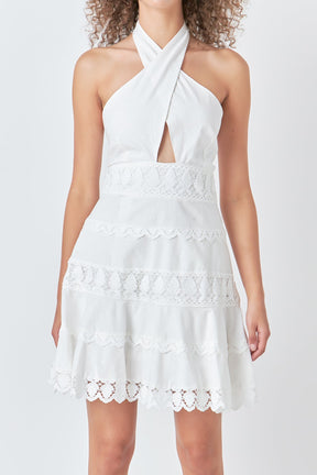 ENDLESS ROSE - Halter Neck Lace Trim Dress - DRESSES available at Objectrare
