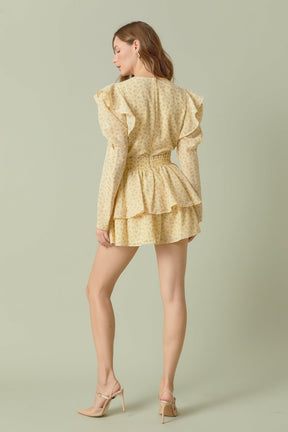 ENDLESS ROSE - Endless Rose - Ruched Front Long Sleeve Floral Romper - ROMPERS available at Objectrare