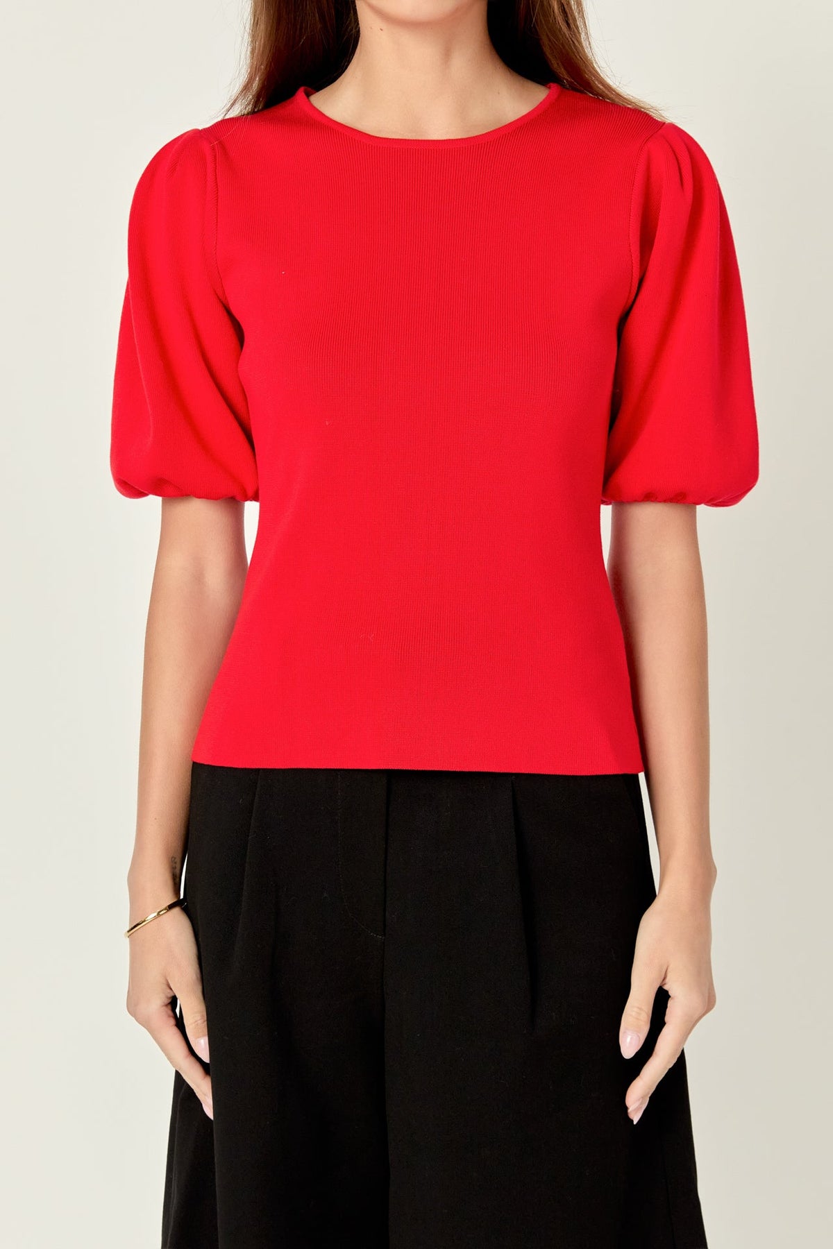 ENGLISH FACTORY - Short Puff Sleeves Sweater Top - TOPS available at Objectrare