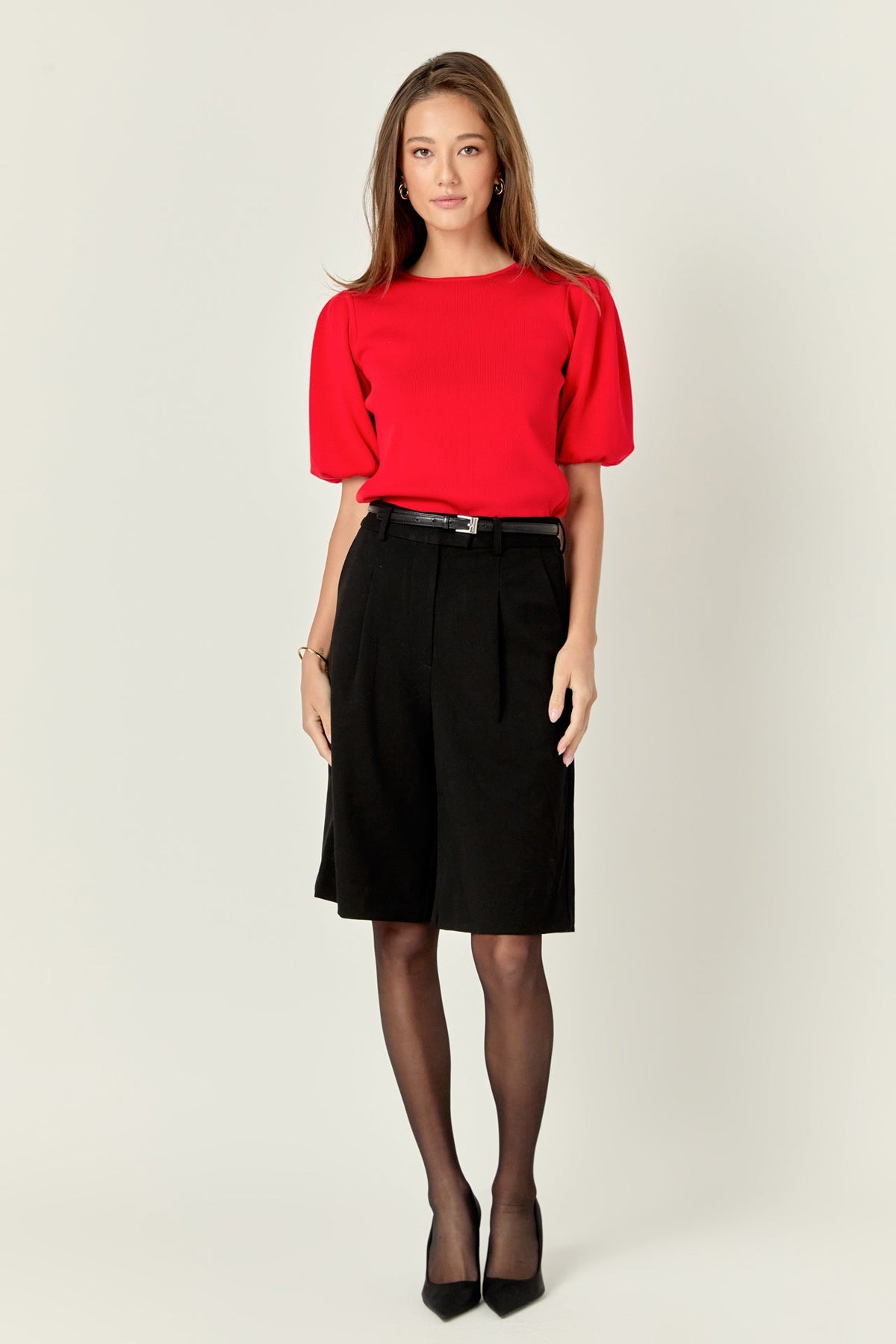 ENGLISH FACTORY - Short Puff Sleeves Sweater Top - TOPS available at Objectrare