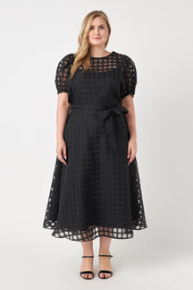 ENGLISH FACTORY - English Factory - Plus Size Plaid Organza Fit & Flare Midi Skirt - SKIRTS available at Objectrare