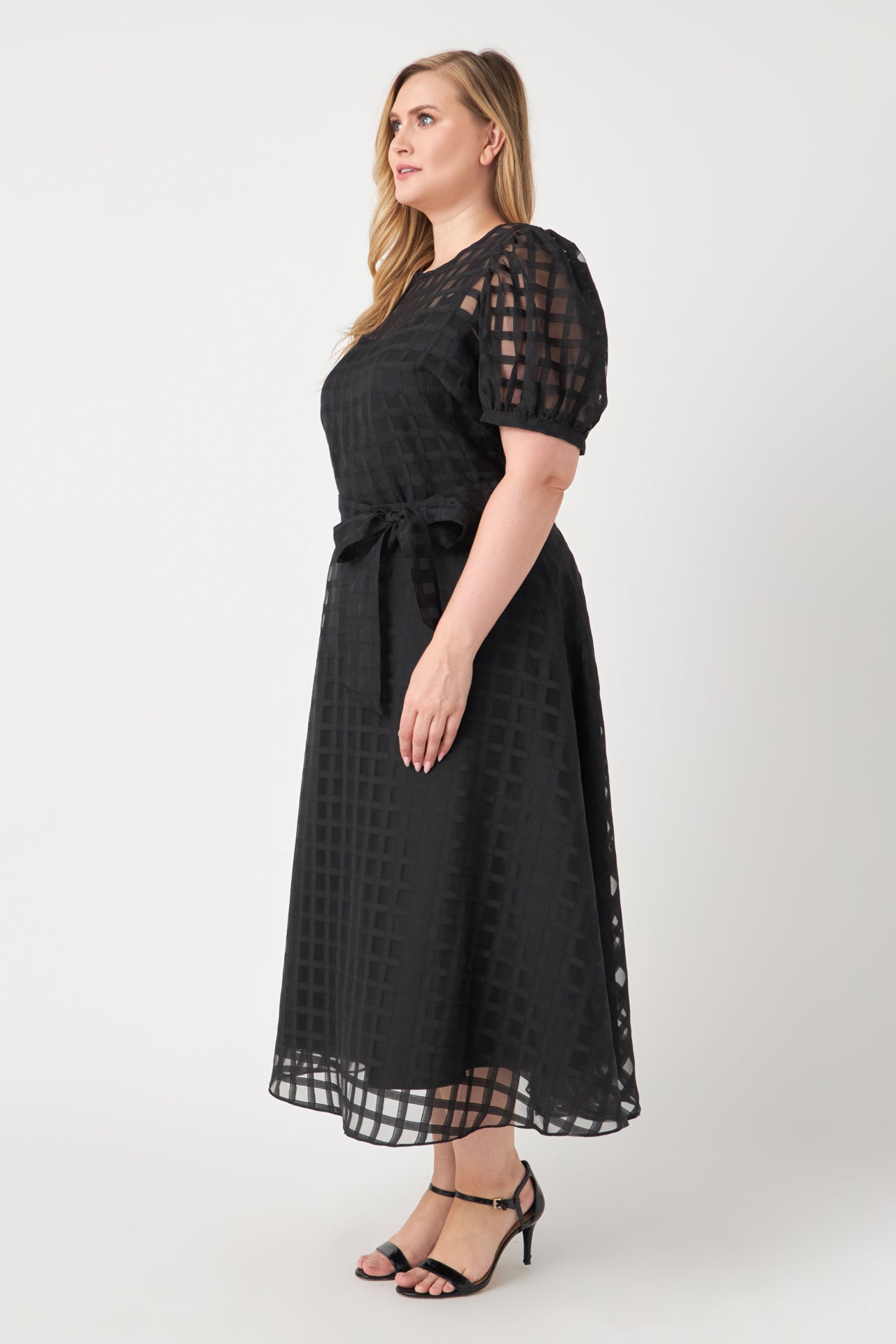 ENGLISH FACTORY - English Factory - Plus Size Plaid Organza Fit & Flare Midi Skirt - SKIRTS available at Objectrare