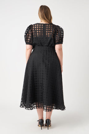 ENGLISH FACTORY - English Factory - Plus Size Plaid Organza Fit & Flare Midi Skirt - SKIRTS available at Objectrare