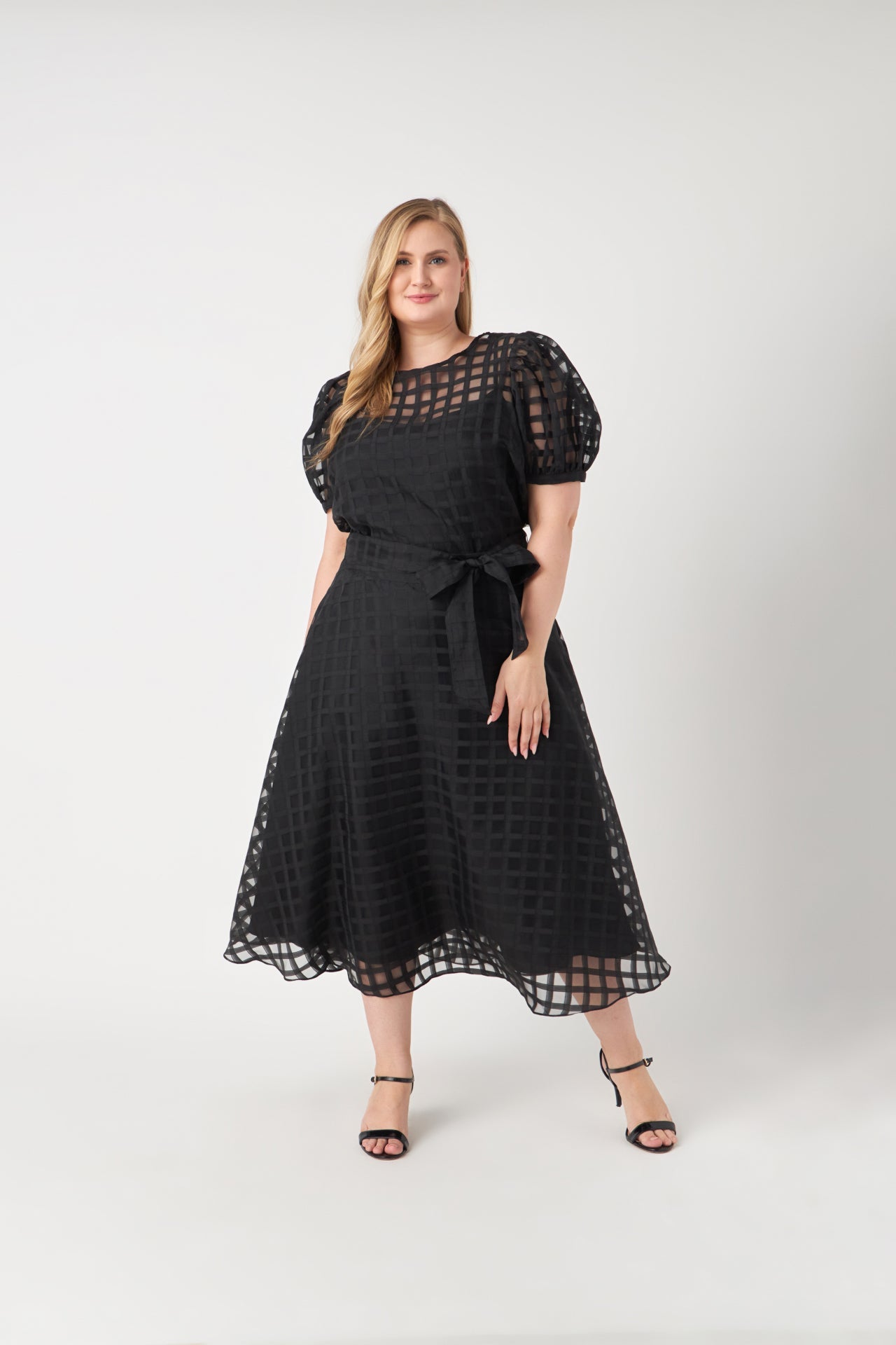 ENGLISH FACTORY - English Factory - Plus Size Plaid Organza Fit & Flare Midi Skirt - SKIRTS available at Objectrare