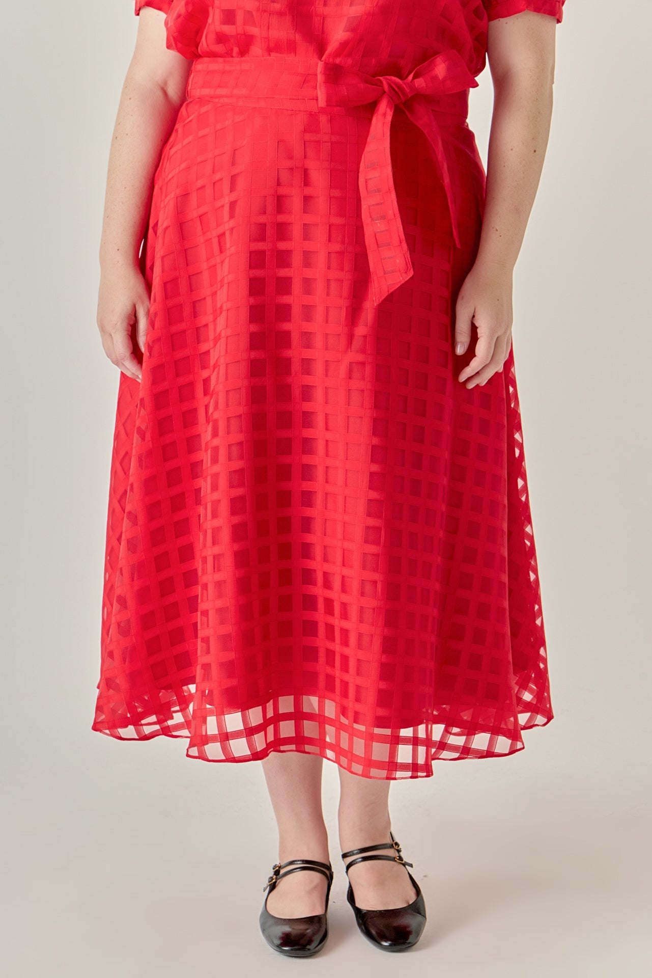 ENGLISH FACTORY - Plus Size Plaid Organza Fit & Flare Midi Skirt - SKIRTS available at Objectrare