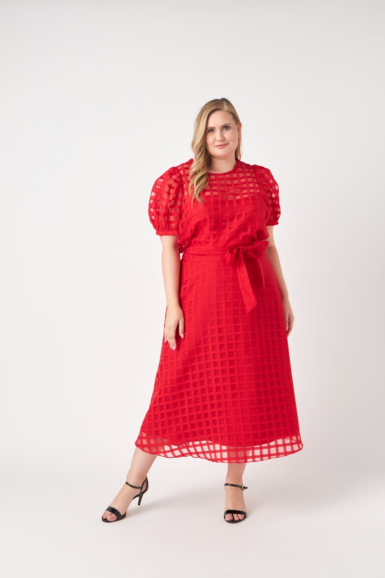 ENGLISH FACTORY - Plus Size Plaid Organza Fit & Flare Midi Skirt - SKIRTS available at Objectrare