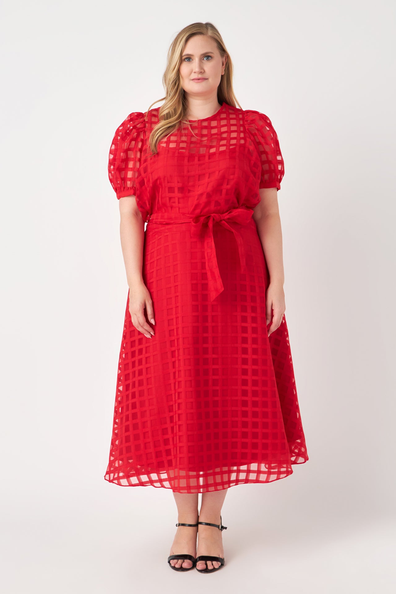 ENGLISH FACTORY - English Factory - Plus Size Plaid Organza Fit & Flare Midi Skirt - SKIRTS available at Objectrare